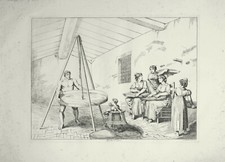 61 x 44 cm Pinelli Incisione Capatore Pulitore Grano Vita Contadina Roma 1833/37