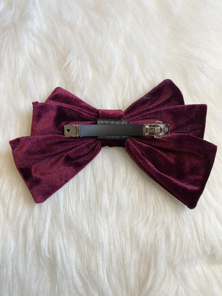 Moño de pelo grande de terciopelo para mujer con clip de pelo rojo vino Foto 2 de 3