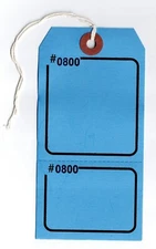 Claim Tag, 2-Part, Blue, 5.75" x 2.875", Numbered, Pre-Strung, 13-Pt - Pk/100