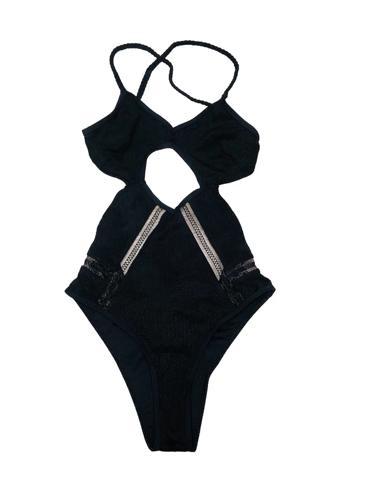 Somedays Lovin Ashed Trail One Piece Swimsuit M Black Cutout NEW - Image 4 of 4
