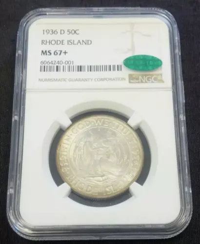 1936-D RHODE ISLAND SILVER COMMEMORATIVE 50c NGC MS67+ CAC (2371)
