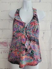 Spanx Love Your Assets Swimsuit Tankini Ruffle Top Medium Multicolor Halter Tie