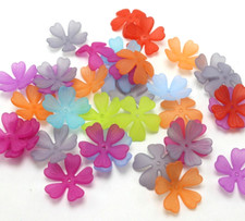 50 Mixed Color Frosted Acrylic Heart Petal Flower Bead Cap 26mm Jewelry Flower