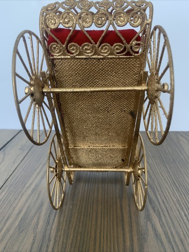 Roman Inc. Carriage 10” Gold Tone Metal Doll Collectible Ornate Filigree Royal - Picture 15 of 15