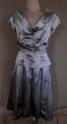 Selten Vintage 1950'S Designer '' Adele Simpson '' Blau Seide Satinkleid Größe
