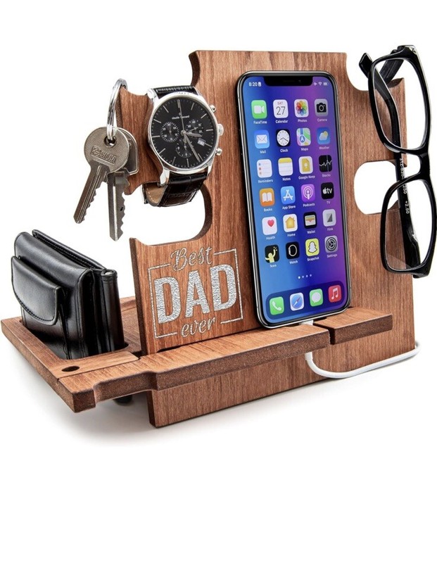 Wood Phone Docking Station Gifts for Men Desk Father’s Day Nightstand Organize