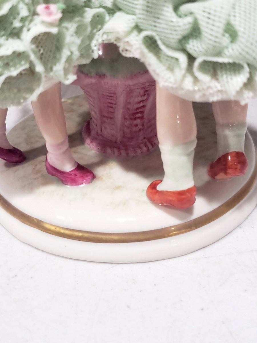 MZ Irish DRESDEN Ring a Ring Rosie 3 Girls Porcelain Lace Figurine