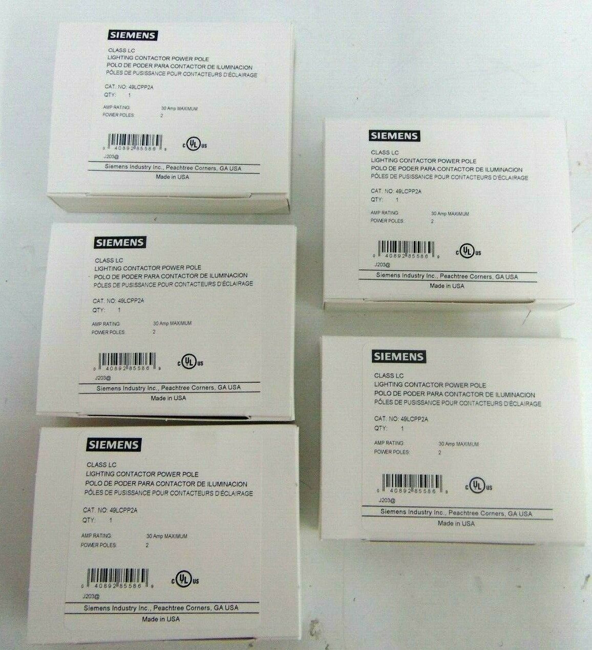 (LOT of 5) SIEMENS 49LCPP2A 2 Pole 30 Amp Type LC Lighting Conta
