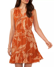 Vince Camuto Printed Tiered Babydoll Dress, Sundown, XS