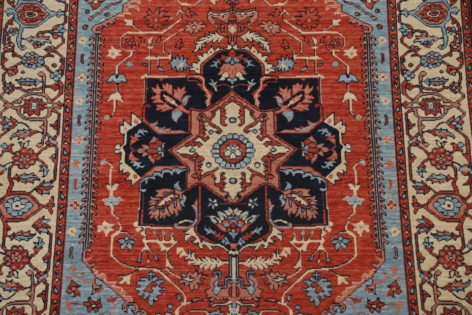 Geometric Red/ Ivory Heriz Serapi Turkish 5x7 Area Rug Handmade Oriental Carpet - Image 4 of 4