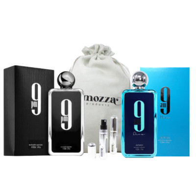 Afnan 9 PM for Men and Afnan 9 AM Dive Unisex 3.4 Oz EDP with Mozza Bundle