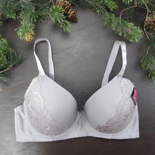 Mamia Bra 36D Gray Lace Underwire Padded Adjustable Clasp Back New