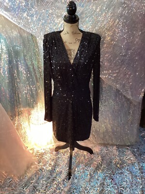 ramy brook becky sequin dress Ramy Brook Becky Long Sleeve Sequin Deep V-neck Cocktail Dress Black 10 NWT  $395