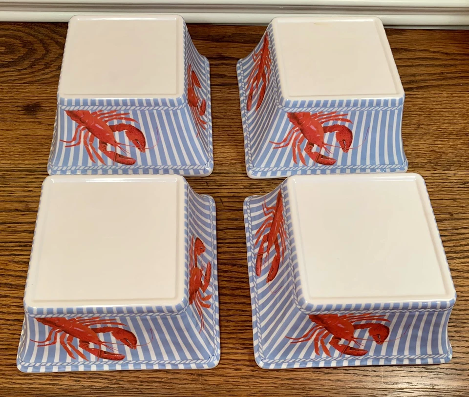 Lote de 4 cuencos cuadrados de cereal de melamina Cynthia Rowley: rojo blanco y azul • lobsters Foto 3 de 4