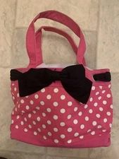 Gymboree Girls Pink w/White Polka Dot Lined Canvas Tote Purse w/ Black Bow