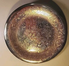 Vntge Egyptian Brass & Copper Etched Pyramids & Warriors Wall Plate Mixed Metals