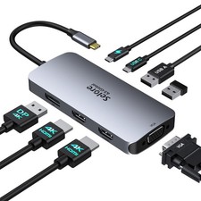 USB C Docking Station Dual HDMI Monitor Adapter, Selore USB C Hub 3 Monitors ...