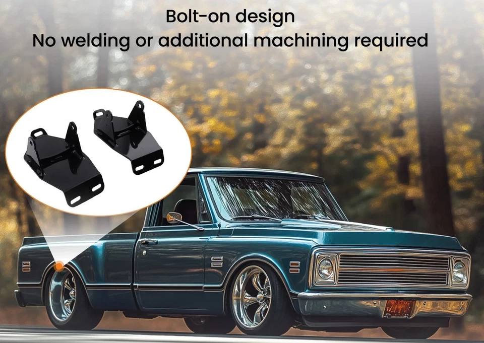 [SR] 1967-1972 Chevy C10 GMC C15 Pickup LS intercambiable acero motor soportes NEGRO Foto 4 de 4