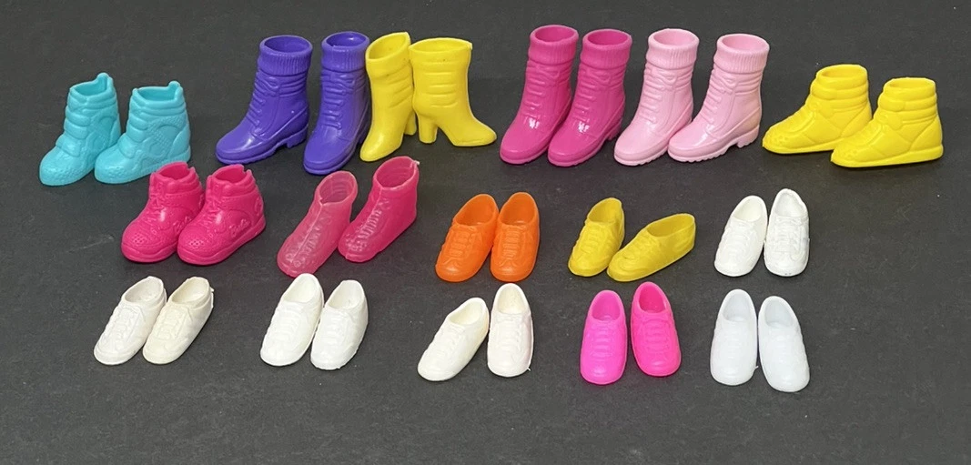 Lot Of 16 Pairs Of Barbie Shoes Sneakers Hiking Boots Mattel Activewear Camping