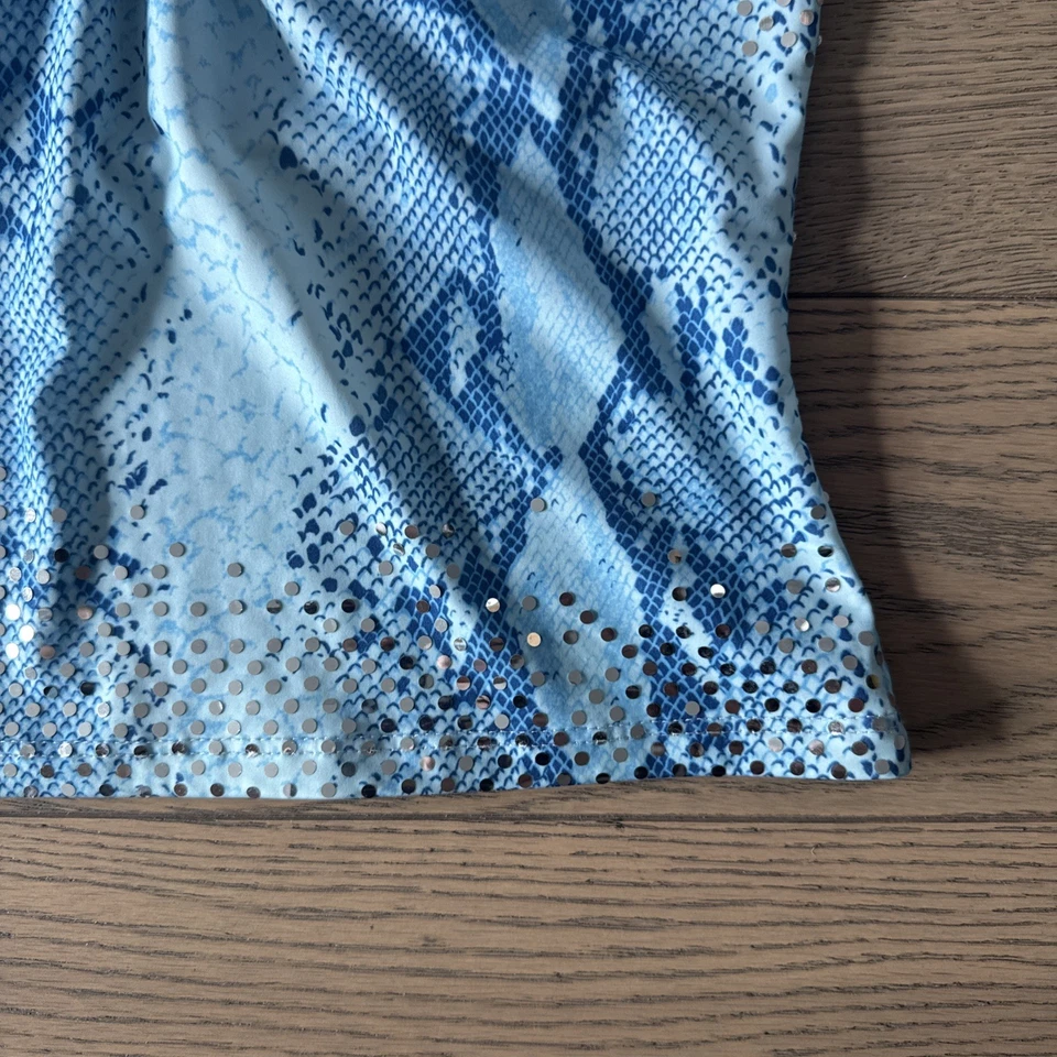 Vintage Y2K Shameless Blue Snakeskin Print Glitter Halter Crop Top Size M - Image 3 of 4