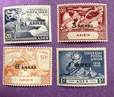 Aden 1949 - MVLH Scott 32-35. UPU Issue. 75th Anniversary of the UPU.