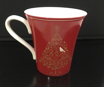 222 Fifth Fine Porcelain Golden Tree Red Holiday Christmas Coffee Mug Mint C