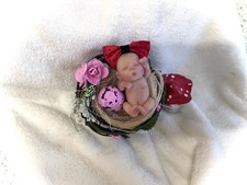 Polymer Clay Hand Sculpted Pixie/elf Baby In Nest,ooak,gift Collector
