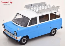 KK Scale Ford Transit Bus 1965 w/Roof Rack Blue /White 1/18