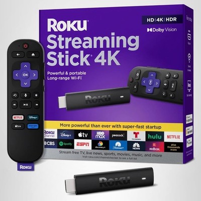 Roku Streaming Stick 4K - HDR & Dolby Vision Roku Streaming Device for TV with V