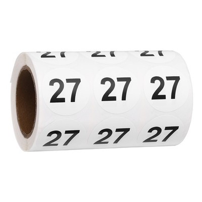 1.2'' Small Round Number Stickers Roll, 1000 Pcs Circle Labels, Black Number 27
