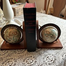 Vintage Old World Globe  Bookend Rotating Spi...