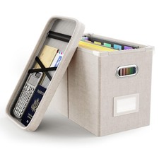 File Organizer Box with Lid, Hanging Filing File Box with Mesh Pocket, Docume...