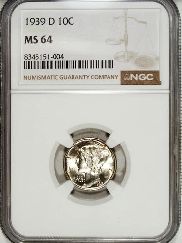 1939 D NGC MS 64 Mercury Silver Dime ☆☆ Great For Sets ☆☆ 004