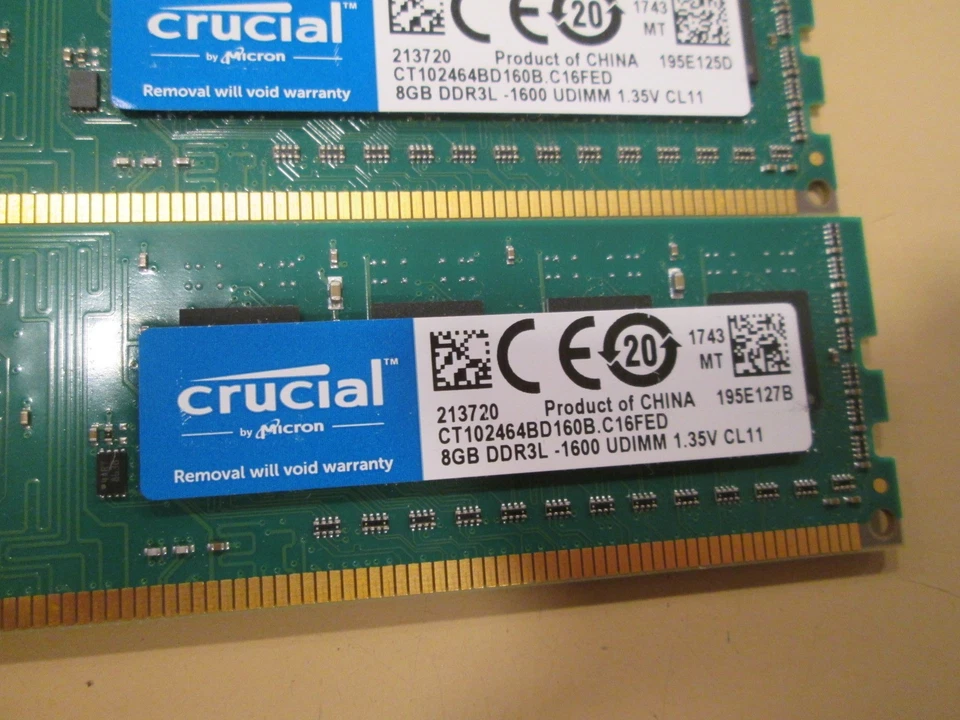 Crucial Micron 3X 8GB DDR3L-1600 UDIMM Desktop Memory RAM 24GB - Image 2 of 3