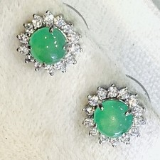 Apple Green jadeite Jade Earrings Stud Sterling  CZ 925 silver Natural Grade A