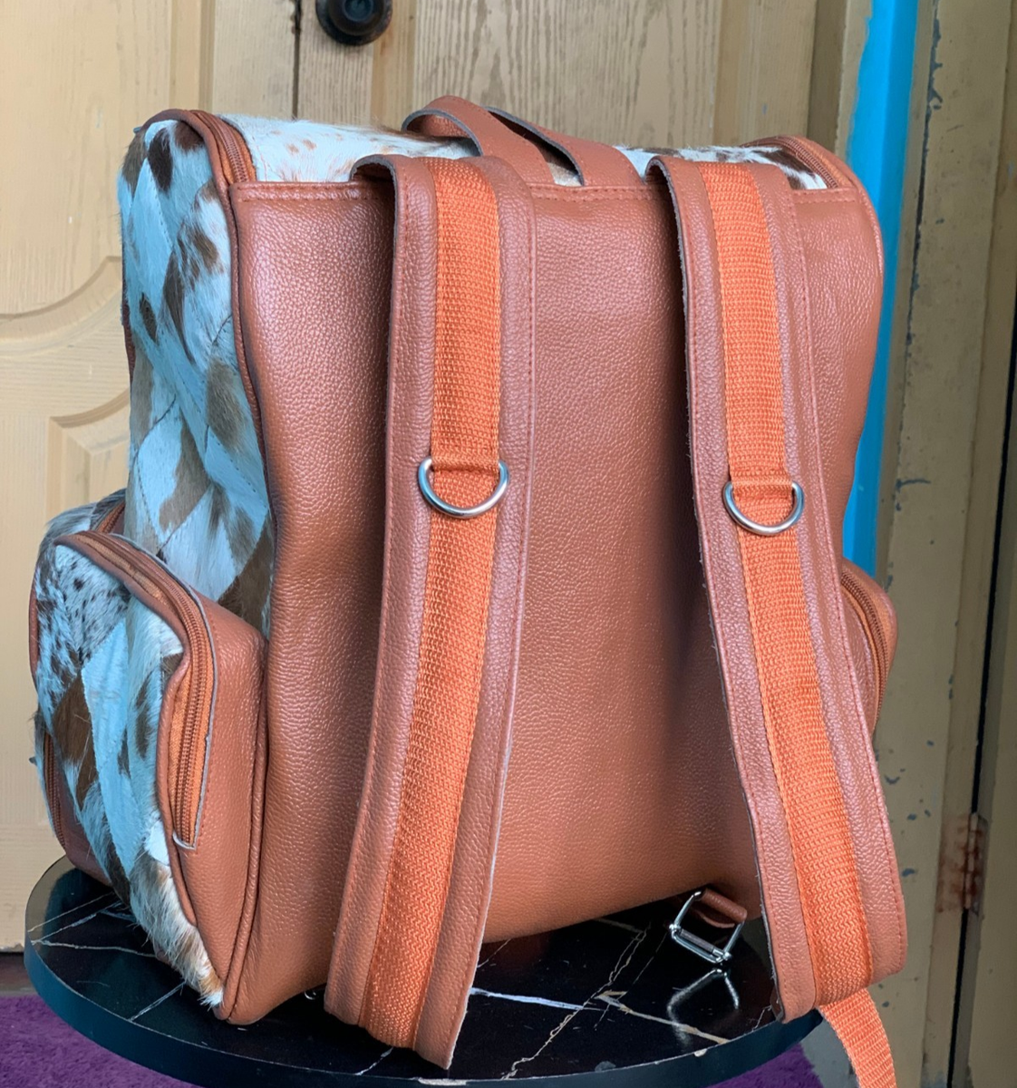 Cowhide Leather Backpack Western Patchwork - Casual Daypacks Travel Backpack? Handmade Patchwork Cowhide Backpack: Leather Travel Daypack  main image 3