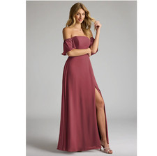 Azazie Sue Merlot Bridesmaid A-Line Off Shoulder Chiffon Convertible Dress Sz A8