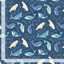 Nautical Fabric Whale Toss on Blue Timeless Treasures YARD