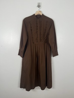 Toast Kleid Gr. UK 6 8 Braun Midi Oversize Rüschen Broderie Schokolade Plissee