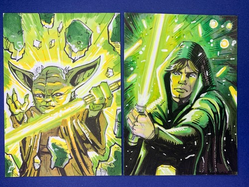 Original artist sketch card Luke Skywalker and Yoda Set (ACEO