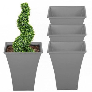 4 x Grey Large Plant Pots Indoor Outdoor Garden Tall Plastic Flower Planters