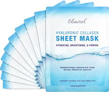 10 Pack Collagen Face Mask with Hyaluronic Acid, Vitamin C, Peptide, Aloe, Insta