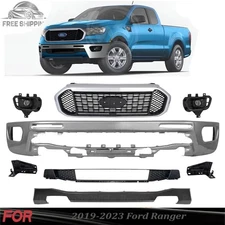 Front Bumper Face Bar Chrome & Grille Assembly Kit For 2019-2023 Ford Ranger