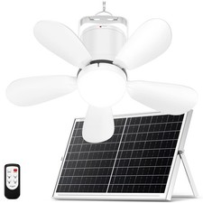 Solar Ceiling Fan Light, 25W Solar Powered Portable Gazebo Fan with Remote, W...