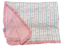 Gymboree Rainbow Tag Baby Blanket Vintage Tulip Flower Checkered Pink  Blue