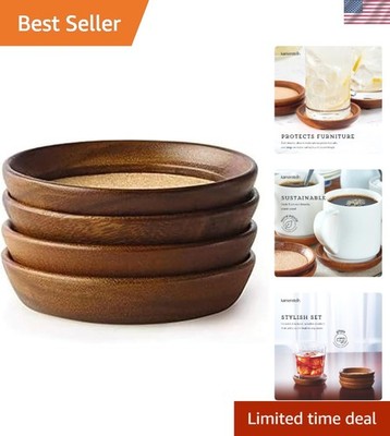 Set of 4 Eco-Friendly Acacia Wood and Cork Coasters - Stylish Surface Protectors