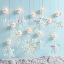 Christmas Hanging Snowflakes Decorations, Hanging Iridescent Snow Flakes for ...