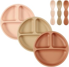 Silicone Toddler Plates 3 Pack with Spoons