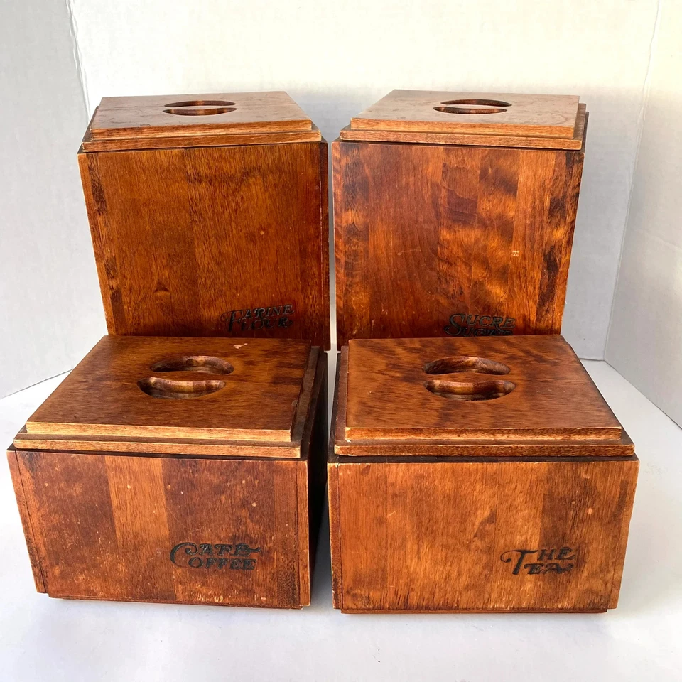 Botes de almacenamiento de cocina de madera Baribocraft vintage con tapas de madera Foto 2 de 4