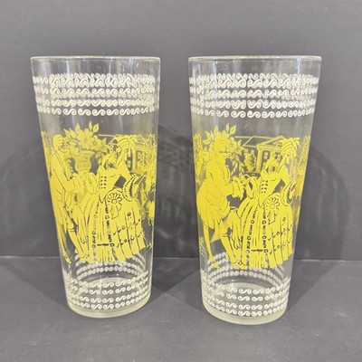 (2) Vintage Hazel Atlas Americana Courting Ice Tea Glasses Yellow White Design